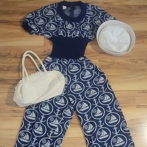 COPY - Vintage 70s Novelty Print Nautical Romper S